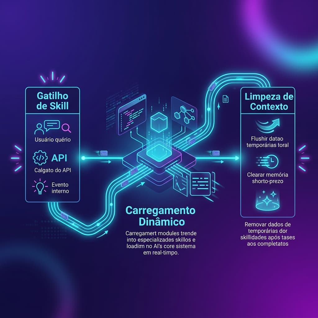 Fluxo conceitual de carregamento progressivo de Skills em agentes de programação Codex